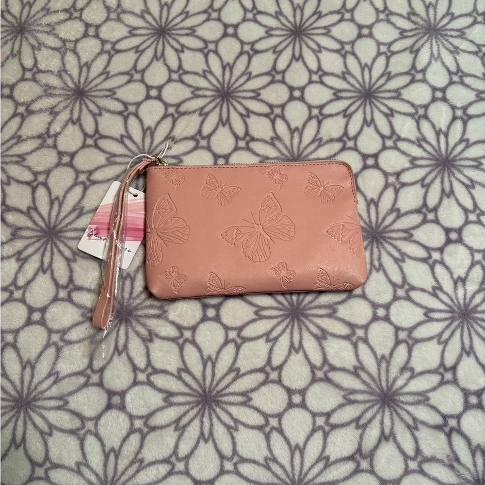 Peach Pink Butterfly Wristlet Wallet